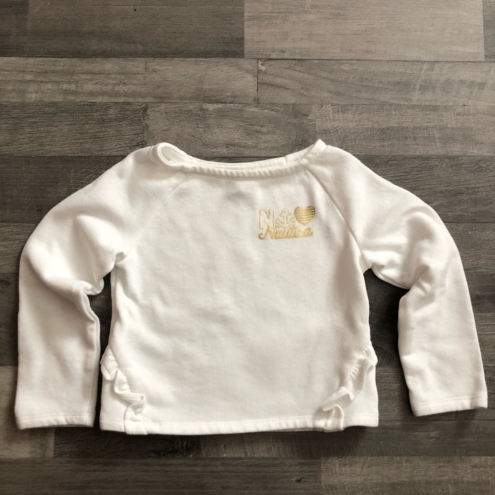 NAUTICA GIRLS WHITE FRENCH TERRY RUFFLE SWEATSHIRT